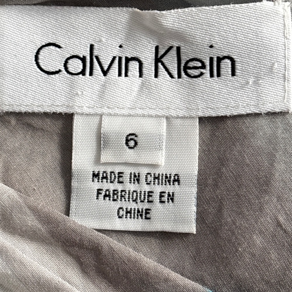 Calvin Klein Silk Cotton Blend Boho Chic Dress Gray Blue Geometric Print Sz6 - Picture 5 of 14